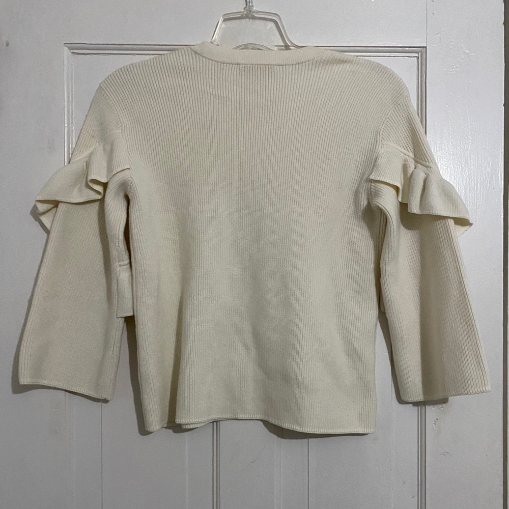 Tory Burch Ashley Ribbed Ruffle-Sleeve Sweater M - Picture 4 of 7